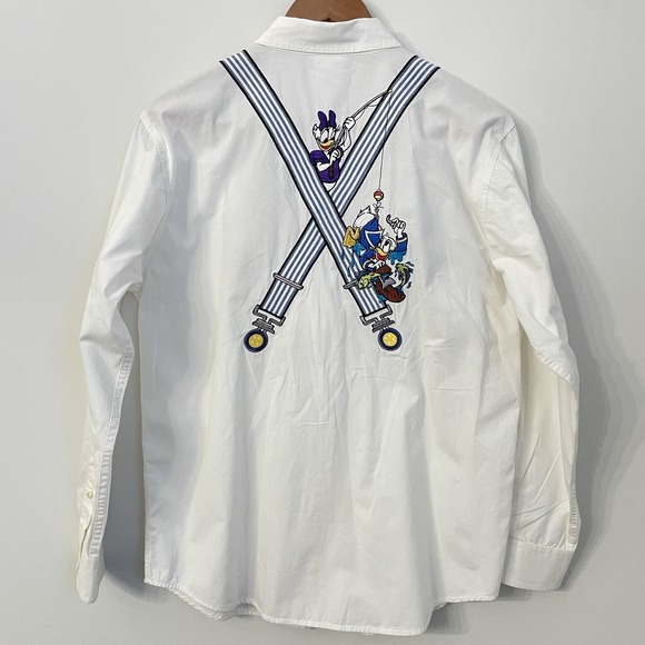Vtg 90s Walt Disney World Mickey Mouse Suspender Shirt Embroidered Trompe L'oeil - Picture 12 of 16